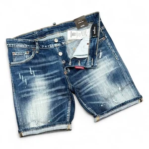 New DSQ2 Short Jeans Light Blue Men's Washed Slim Fit Ripped Pants - Picture 1 of 3