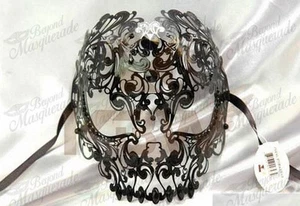Mens Luxury Metal Skull Venetian Black Masquerade Mask [Black Rhinestones] - Picture 1 of 1