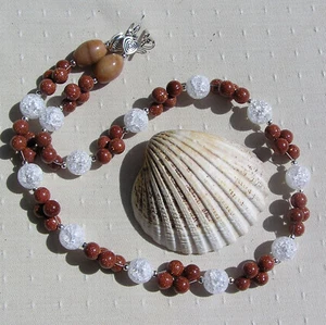 Brauner Goldstein (Sandstein) & klarer Quarz Edelstein Grob Perlen Halskette - Bild 1 von 7