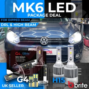 VW GOLF MK6 LED H7 H15 HEADLIGHT BULB PACKAGE DRL HIGHBEAM FLASH SIDELIGHTS - Picture 1 of 10