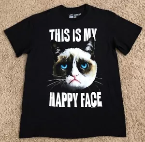 Grumpy Cat This Is My Happy Face 2013 Men's Black T-Shirt Size Large - Picture 1 of 4