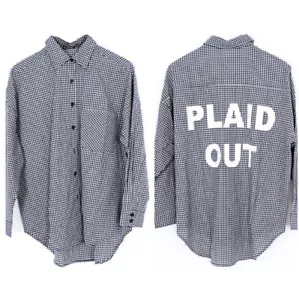 Womens Oversized Plaid Long Sleeve Shirt - Retail $44 - Picture 1 of 1