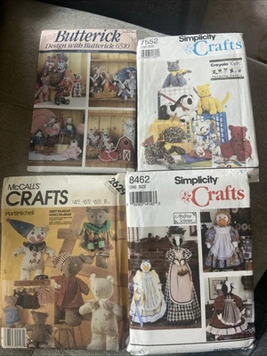 Simplicity Butterick Mccalls Craft Pattern Lot of 4 Bears, Cats, Dogs, Ducks Cow - Image 1 of 4