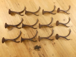12 Cast Iron Antler Hooks Deer Elk Coat Hat Hall Tree Entry Way Rack Tack Hook - Picture 1 of 9