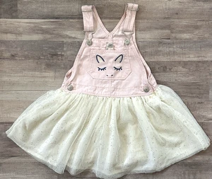 Oshkosh Unicorn Vestbak Pink & cream sparkle Dress Jumper Tulle Skirt 4T - Picture 1 of 6