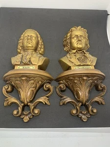 Vintage Burwood Products Wall Shelf Display Art BACH & BEETHOVEN SET - Picture 1 of 7
