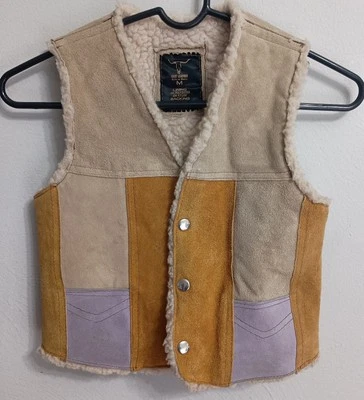 Chaleco De Colección Años 80 Marrón Gamuza Retazos Sherpa Forrado Niños Jóvenes Talla M Cuero  Foto 1 de 4