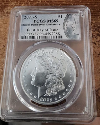 2021 s Morgan dollar PCGS MS 69 First Day of Issue - Image 1 of 2