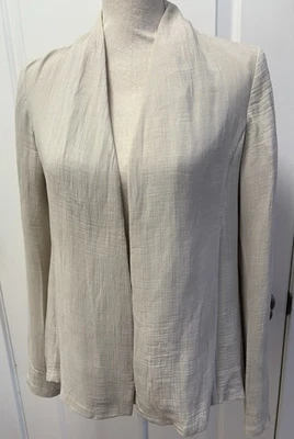 Eileen Fisher Ivory Crushed 100% Silk High Collar Jacket Cardigan Small S - Image 1 of 4