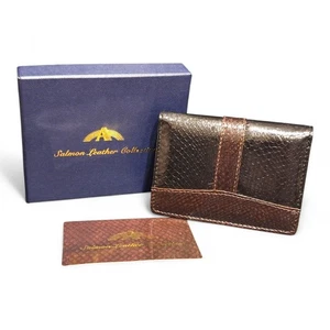 NUEVA Cartera Portatarjetas Pequeña de Cuero Salmón Negra y Marrón para Hombres de Lujo 4" x 3" - Imagen 1 de 11