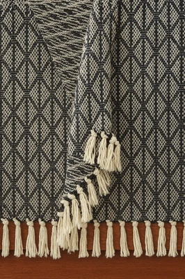 Palm Springs Cotton Throw Blanket: Black & Beige Boho Decor - Image 1 of 4