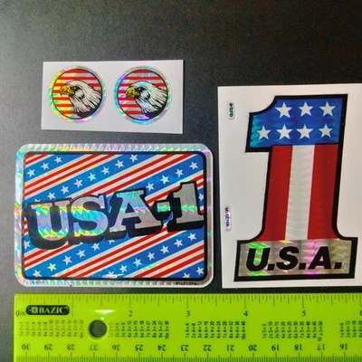 Juego de 4 pegatinas holográficas patrióticas vintage de EE. UU. con diseños de águila y bandera Foto 1 de 4