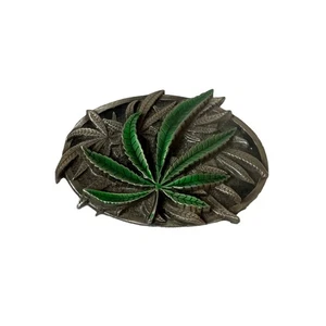 Vintage GAP 1994 Oval Silver Green Metal Belt Buckle Western Cowboy Leaf Combo - Picture 1 of 23