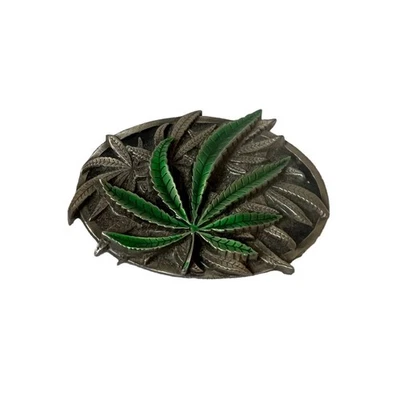 Vintage GAP 1994 Oval Silver Green Metal Belt Buckle Western Cowboy Leaf Combo - Image 1 of 4