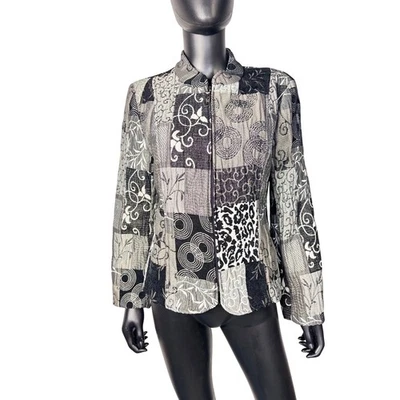 Christopher & Banks Black Gray Patchwork Print Jacket Blazer - Medium - Image 1 of 4