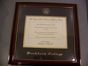#128 College University Diploma Certificate CUSTOM WOOD Frame ROCKFORD ILLINOIS - Picture 1 of 5