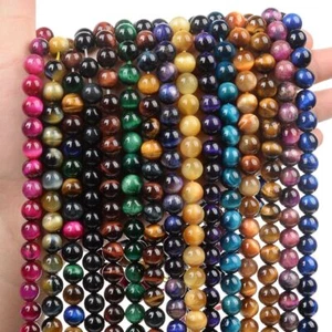 4/6/8/10/12MM Natural Multicolor Tiger Eye Loose Beads for Making Jewelry 15.5'' - Picture 1 of 58