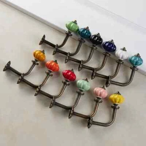 Ceramic Antique hooks Colorful coat and hat hook for home wall hanging - Picture 1 of 20