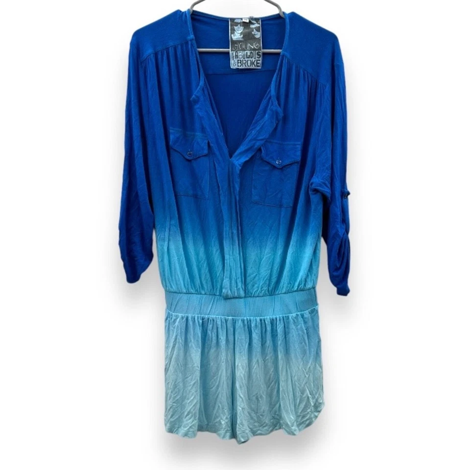 Mameluco Young, Fabulous & Broke azul ombre manga 3/4 lengüeta enrollable talla M DEFECTUOSO Foto 1 de 4