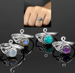 Adjustable Sterling Silver Ladies Turquoise Moonstone Ring Boxed Gift Jewellery - Picture 1 of 26