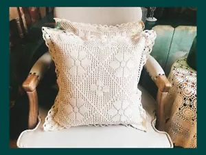 Vintage Style Pretty Petals Six Floral Crochet 100% Cotton Beige Cushion Cover - Picture 1 of 6