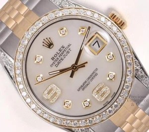 Rolex Datejust 36 mm TT bisel de diamantes - asas de diamante - fregona blanca esfera de diamantes 6 y 9 - Imagen 1 de 6