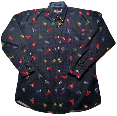 Camisa De Colección Chaps Ralph Lauren Hombres Mediana Azul Verde A Cuadros Deportiva Estampado Banderín Foto 1 de 4