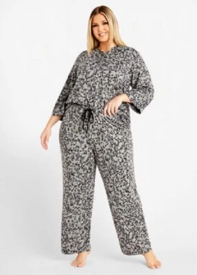 NUEVO CON ETIQUETAS CONJUNTO DE PIJAMA TOP Y PANTALÓN LARGO MANGA 3/4 LEOPARDO GRIS ELLEN TRACY $60 5X  Foto 1 de 2