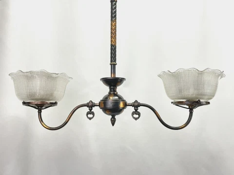 Antique Faries Victorian Japanned Converted Gas Chandelier Gasolier Arts Crafts Cover