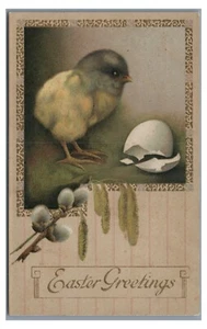 Cute Baby Chick with Egg EASTER Greetings Vintage Postcard - Picture 1 of 2