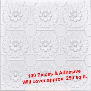Ceiling Tiles, Glue Up, 20" x 20", ODESSA White, 100 PIECES & 8 Tubes ADHESIVE - Picture 1 of 3