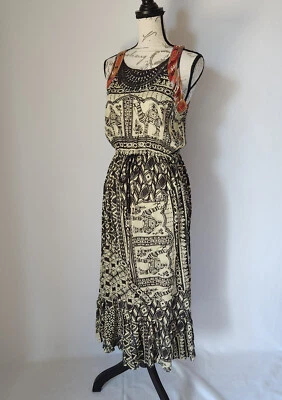 Vestido Midi Lucky Brand Cuentas Desierto Crochet Cintura Cordón Negro Crema Talla S Foto 1 de 4