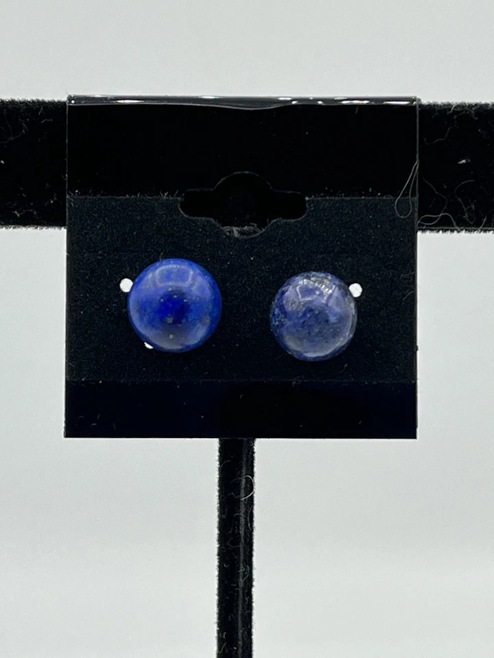 Aretes redondos de plata de ley de 10 mm con piedras preciosas de lapislázuli natural Foto 1 de 1