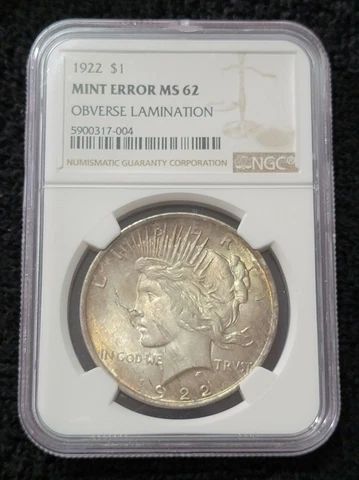 1922 OBV LAMINATION ERROR NGC MS 62 PEACE SILVER DOLLAR Cover