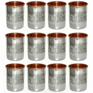 Vaso de acero vidrio cobre, en relieve beneficios ayurvédicos para la salud utensilios para beber 250 ml - Imagen 1 de 4