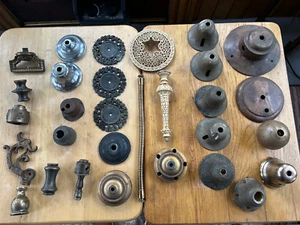 Box Lot of 30 Pcs. Salvaged Mixed Metals Light Fixture / Lamp Parts, Free S/H - Picture 1 of 8
