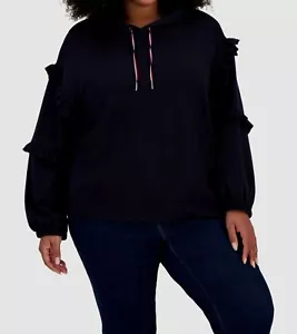 Tommy Hilfiger Womens Blue Ruffle Sleeve Hoodie Sweater Sweatshirt Plus Size 2X - Picture 1 of 3