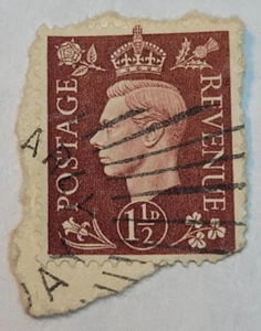 Postage Revenue ~ King George VI ~ Brown 1½D Stamp ~ Posted/Used ~ c.1940's ~Z15 - Picture 1 of 6