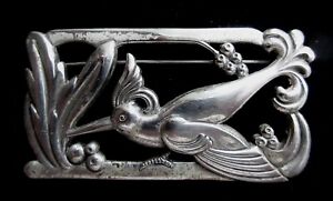 Plate Bird Motif Brooch Pin Coro Early Vintage Embossed Silver