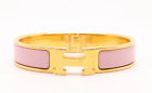 Hermes Gold Tone Clic  H Pink Enamel 6.5&quot; Bangle Bracelet ST0186