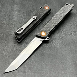 VORTEK TANGO D2 Tanto Blade Black Micarta Ball Bearing EDC Folding Pocket Knife - Picture 1 of 10