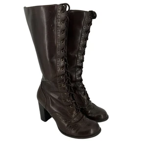 Botas Mudd Mujer Talla 7.5 Marrón Tacón Con Cordones Victoriano Steampunk Disfraz Y2K - Imagen 1 de 17
