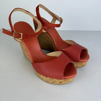 Sandalias de cuña Jimmy Choo para mujer 40 de cuero rojo 110 mm correa para el tobillo Foto 1 de 4