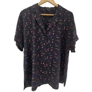 Lafayette 148 New York Kurzarm Hemd mit Knopfleiste Seide blau rosa orange XL - Bild 1 von 4