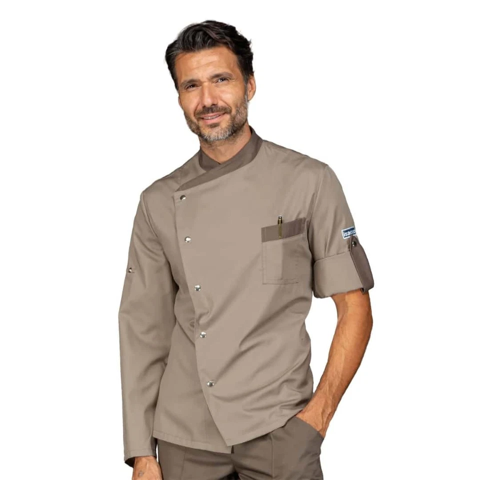 Giacca Cuoco Manhattan Tortora e Fango a Manica Lunga - Isacco - Pizzaiolo - Immagine 1 di 1