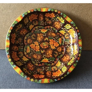 Vintage 1971 Tinware Bowl Halloween Orange Fall Colors Candy Daher Decorated 10” - Picture 1 of 14