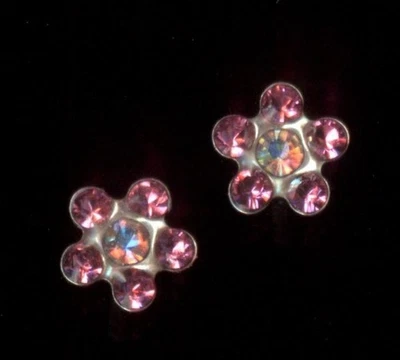 Nuevos aretes de flores con racimo de diamantes de imitación rosa de oro blanco macizo de 14K 5 mm ~ pl Foto 1 de 2