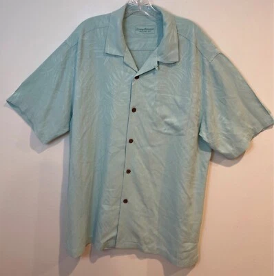 Tommy Bahama Mens Size Large SS 100% Silk  Floral Camp Shirt Aqua Blue - Image 1 of 4