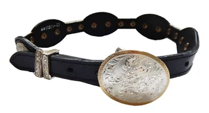 Nocona Boy/Girl Western Black Leather Belt with Silver Accent Size 21 Inch Wais - Picture 1 of 12