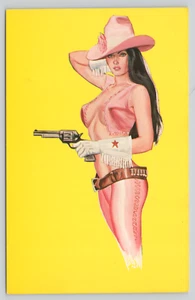 Postal Salvaje Oeste Sexy Pinup Vaquera Arte Chicos y Muñecas Au Go Go Nueva York - Imagen 1 de 2
